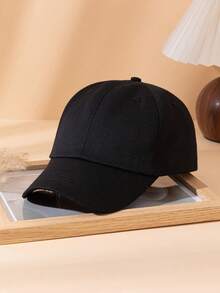 1pc Men's Solid Color Simple Sun Visor Baseball Cap, Casual Snapback Hat, Unisex Design Suitable For All Seasons Outdoor Leisure Sports - Black - View 3
