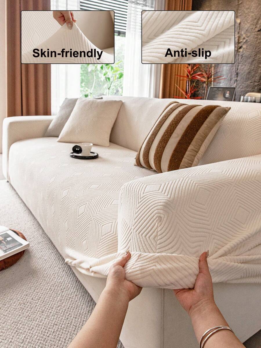 1 bộ bọc ghế sofa co giãn màu be lãng mạn mùa cưới, họa tiết lá cây - Có thể giặt máy, chống trượt, phù hợp với sofa đơn đến sofa bốn chỗ, vải trắng có họa tiết, thích hợp cho mọi mùa, cần thiết cho phòng khách | Bọc sofa tối giản | Bọc sofa ôm sát - Màu be - Xem 1