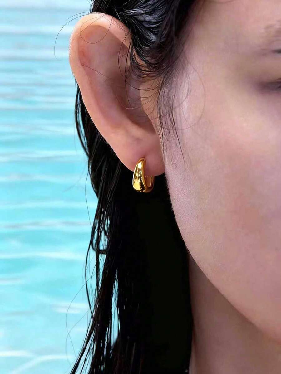 1 Đôi bông tai đính đá thời trang tinh tế, thiết kế tối giản, thanh lịch, phù hợp cho trang phục hàng ngày và ngày lễ của phụ nữ - Vàng - Xem 1