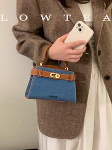 low tea New Summer Women's Handbag, Fashion Adjustable Shoulder Strap Crossbody Bag, Minimalist Solid Color High-End Metal Decor Shoulder Commuter Bag - Blue - View 6
