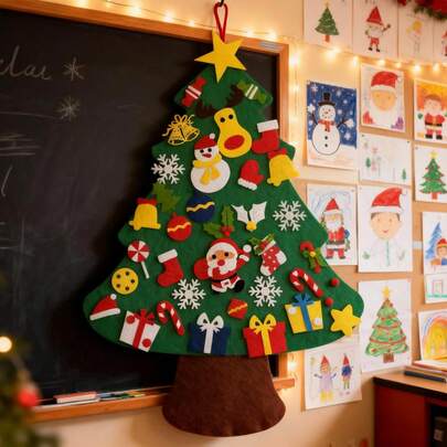 LILIIN Felt Christmas Tree DIY Christmas Decoration For Kids With 36 Detachable Hanging Ornaments, Christmas Gift, Christmas Tree For Home, Door, Wall Hanging Decor - Type A/B/C