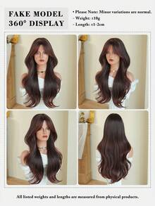 7JHH WIGS 高品质26英寸长波浪卷发酒红色挑染假发 - 优雅蓬松合成波浪卷刘海假发 - 初学者无胶耐热纤维全机织假发，适合女性日常佩戴、派对、街头角色扮演等场合 - 挑染紅色 - 查看 2