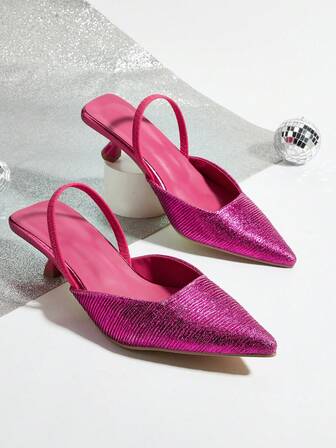 Women's Solid Color Pleated Kitten Heel Shoes, Elegant Pointed Toe High Heels, Fashionable Ankle Strap Open Toe High Heels (Random Cut)