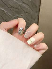 10 件/套手工短款按压指甲，夏季假指甲美甲用品，适合女孩的沙滩美甲短指甲，时尚短方形和椭圆形指甲片，可重复使用，适合教师、学生、办公室、旅行、优雅商务休闲