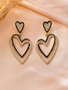 1对优雅水钻心形吊坠耳环，情人节时尚首饰 - 彩色 - 查看 4