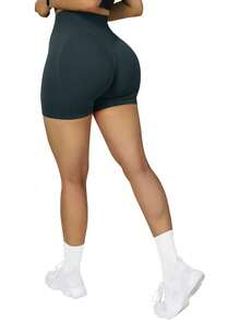 Seamless High Waisted Booty Shorts For Workout - 3" Verde oscuro - Ver 11
