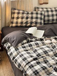 3件套100%涤纶经典黑白格子印花被套组，2个枕套+1个被套（不含床单） - 彩色 - 查看 5