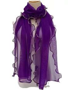 1条纯色荷叶边围巾，优雅蕾丝头巾，适合舞蹈表演、日常旅行、装饰 - 紫色 - 查看 1