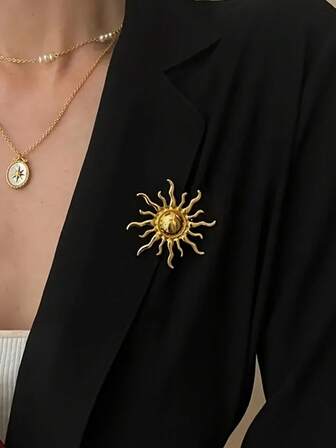 复古太阳胸针 - 防刮背扣外套首饰配饰