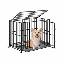 CuisinSmart Heavy Duty Dog Crate W/Wheels,Indestructible And Escape Proof Stainless Steel Kennel Indoor For Large Dogs,Dog Crate Stackable With Removable Tray For High Anxiety Dogs - màu đen - Xem 1