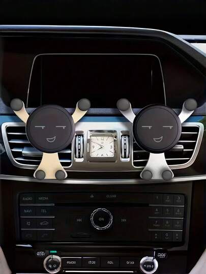 1个多色旋转车载手机支架，车载出风口安装支架，适用于手机和GPS，卡通笑脸设计，重力式手机支架