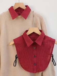 1pc Women's Red Gingham Faux Collar - Semi-Shirt Style Collar Accessory For Dresses & Tops, Elegant Grid Pattern, Hand Wash/Dry Clean, Versatile Fashion Upgrade, Outfit Enhancer, Sophisticated Design - Multicolor - View 2