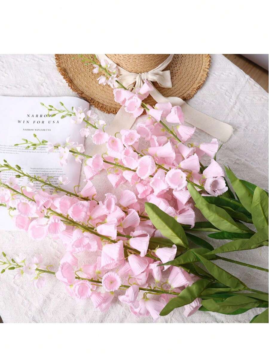 5 Pcs Lily Of The Valley, Artificial Faux Bell Flowers Wind Chime Orchid Wedding Bouquet May Flower For Home Garden Wedding Party Decor - 粉色 - 查看 1