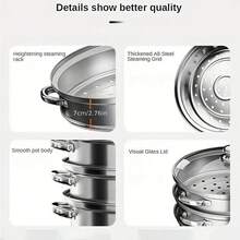 新款不锈钢蒸笼，加厚多层蒸笼，适用于家庭烹饪和炖煮，蒸盘，电磁炉，燃气灶，专用家用大容量鱼蒸笼，万圣节和圣诞节装饰