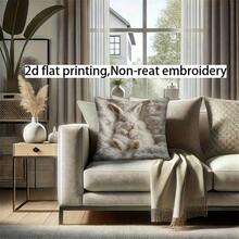 1pc Cute Rabbit Print Cushion Cover - Realistic Angora Rabbit Print, Soft Velvet Fabric Cover, Suitable For Sofa, Bed, Chair Decor (Inner Pillow Not Included) - Beige - View 4
