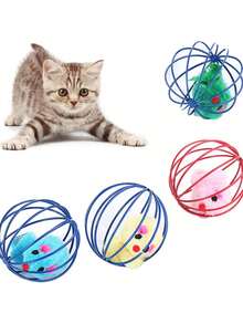 1-Piece Interactive Cat Toy Set - Metal Cage With Colorful Plush Mouse, Kitten Teething Chew Toy & Indoor Exercise Ball | Includes Interactive Bell Ball & Mouse Toy For Indoor Cats And Kittens, Random Color | Perfect For Daily Playtime, Teething Relief & Physical Exercise | Ideal For Keeping Indoor Cats Active, Preventing Boredom & Promoting Healthy Exercise | Great For Kittens' Growth, Adult Cats' Entertainment & Bonding With Pet Owners - Random Color - View 2
