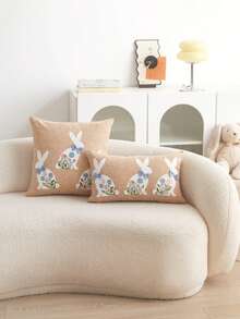 1件装兔子3D刺绣手工蝴蝶结装饰抱枕套，适用于客厅、卧室、派对、沙发等各种环境，四季皆宜