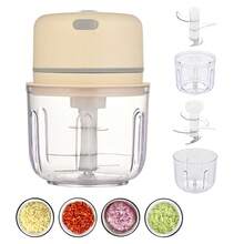 Elektryczna kruszarka do czosnku z akumulatorem USB, robot kuchenny o dużej pojemności 450 ml, przenośne urządzenie kuchenne, nadaje się do siekania czosnku, chili, imbiru, mięsa i przygotowywania jedzenia dla niemowląt - beżowy - Zobacz 2