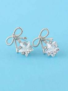 优雅的多层水晶蝴蝶星形吊坠耳环，浪漫闪亮的珠宝，适合搭配圣诞礼服、毛衣和日常佩戴，精致的摇曳吊坠设计，充满节日氛围。 - 星星蝴蝶結耳釘 - 查看 5
