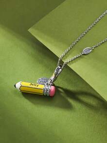 1pc Fashionable Zirconia Crystal Letter Enamel Pendant Necklace, Elegant Party Jewelry For Women, Unique Design For Handbag, Keychain, Girlfriend Gift, Christmas Gift, Valentine's Day Gift, Mother's Day Gift - 3D Pencil Pendant Necklace - View 3