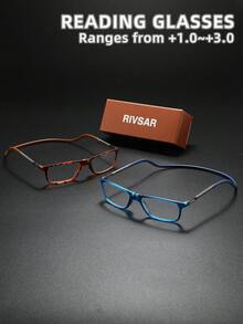 两副男女通用磁吸式可拆卸颈挂式老花镜，新款方形时尚哑光设计，适合阅读、缝纫、商务、日常佩戴、运动，防滑，电脑使用舒适便捷，适合各种脸型，7种度数可选，是送给父母、节日礼物的理想之选。眼镜，女士眼镜，近视眼镜，女士老花镜，男士老花镜，未来感设计。