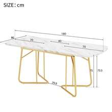 White Extendable Dining Table With Marble Structure, Gold-Plated Metal Table Legs, Extendable Dining Table 140/180*80 Cm, Exquisite Luxury Style, White Rectangular Dining Table, Suitable For 4-6 People - Marble - View 2