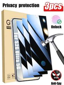 Bộ 3 miếng dán bảo vệ màn hình chống nhìn trộm tương thích với Samsung Galaxy S26 Ultra/S26/S26 Plus/S26 Edge/S25 Ultra/S25/S25 Plus/S25 Edge/S24/S23/S22/A17/A16/A15/A55/A54, màu đen mờ, chất liệu kính cường lực (có chức năng nhận diện vân tay), độ cứng 9H, kính cường lực chống nhìn trộm, không bọt khí. - màu đen - Xem 20
