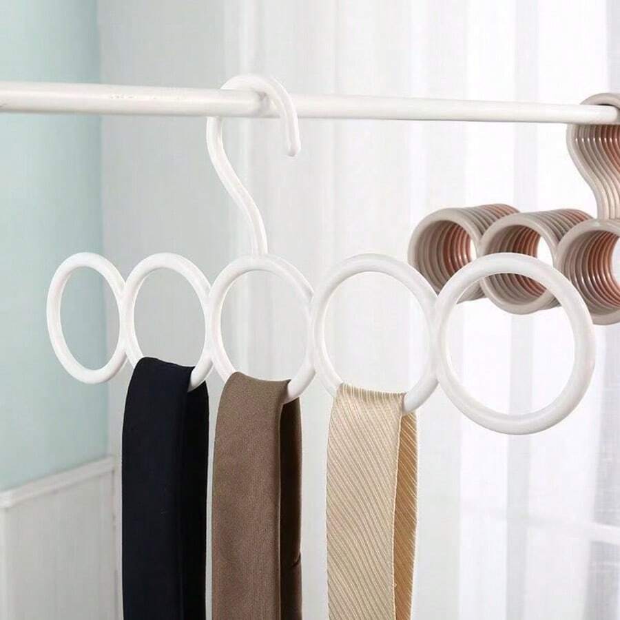 3/1pc 5-Hole Scarf Rack, Multi-Purpose Plastic Storage Hanger, Scarf Tie Necktie Organizer Rack, Space-Saving Wardrobe Hanger, Dorm And Bedroom Storage, Tie Scarf Organizer Rack, Multifunctional Hanging Scarf, Home Use Belt Waistband Sock Hanger Plastic Clothes Rack - Multicolor - View 1