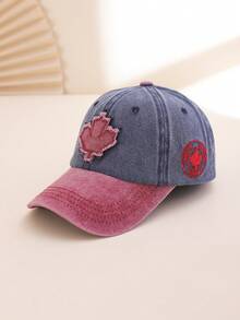 1 pièce Casquette de baseball pour hommes, style vintage lavé avec broderie de feuille et lettre, style européen et américain pour un port casual quotidien