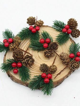 20/1 pieza Guirnalda artificial de piñas y bayas rojas, piñas, ramas de bayas rojas, plantas verdes, decoración floral de piñas navideñas, ramas de árbol de Navidad de plástico, adecuado para manualidades, chimenea, bar, fiesta, decoración navideña, suministros para fiestas de boda, centro de mesa para cocina y comedor, regalo del Día de San Valentín, decoración del hogar, decoración navideña, decoración de habitación, adornos para árbol de Navidad