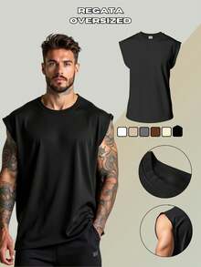 Men's Macho Tank Top, Low-Cut, Bodybuilder Style, Workout Gym, 100% Premium Cotton - Black - View 8