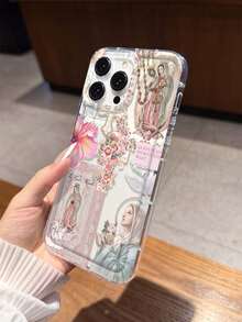 1pc Personalized Cross & Virgin Mary Graphic Aesthetic Pattern Transparent TPU Shock-Absorbing Anti-Fingerprint Phone Case Compatible With IPhone 16 Pro/16 Plus, 15/15 Pro Max/15 Pro, 11/12/13/14 Pro Max, 11 Pro/11 Pro Max, 12 Pro/12 Pro Max, 13 Pro/13 Pro Max, 14 Pro/14 Pro Max, Soft Case, High-End Creative Design - Multicolor - View 4