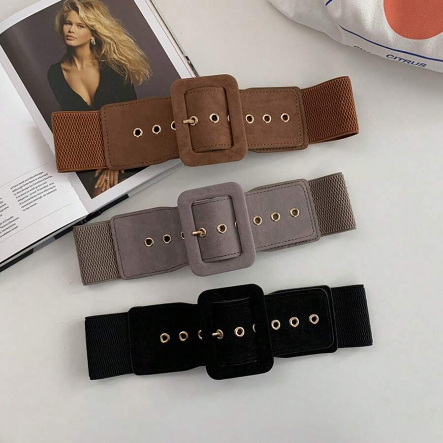 Plus Size Women's Vintage Waist Belt, Smooth Velvet Wide Belt For Winter, Casual Elastic Waistband Suitable For Dresses, Coats, Party Wear - Multicolor - View 1