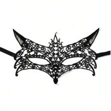 Máscara de media cara de encaje negro con diseños de orejas de gato / corona / telaraña, textura bordada hueca, estilo sexy y misterioso, adecuada para fiestas de parejas / juegos de roles / citas, elegante accesorio decorativo para mujeres adultas - Multicolor - Ver 8