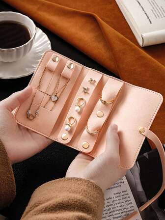 1pc Collapsible Microfiber Jewelry Organizer, Practical Travel Jewelry Organizer, Earring Necklace Ring Jewelry Pouch Jewelry Roll Bag, Cosmetic Bag, Waterproof Travel Jewelry Pouch, Portable Jewelry Organizer, Essential Travel Accessories