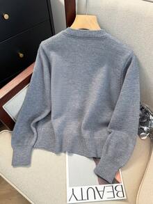 JIANHU Spring Bowknot Knit Cardigan, Cropped Design For Petite Fit, Elegant And Versatile For A Stylish Look - Grey - View 5