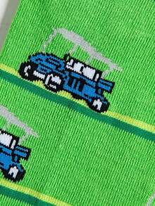 1双男士高尔夫主题过膝袜 - 弹性舒适，印有趣味高尔夫球车和“Life Is Better On The Green”（生活更美好，尽在绿茵场）字样 - 高尔夫爱好者新奇礼物，高尔夫配件，男女皆宜 - 彩色 - 查看 5