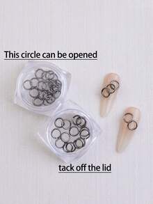 A Box Of Silver Alloy Punk-Style Nail Decals Featuring 3D Design With Y2K-Style Circular Metal Art Elements. It Is A DIY Nail Jewelry Product Used For Nail Polish Design, Suitable As Salon Accessories And For At-Home DIY Nail Decoration. - Multicolor - View 12