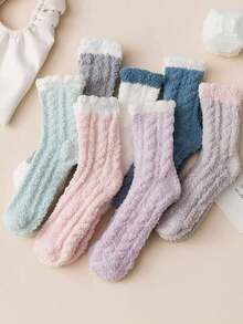 6 Pairs Solid Color Thermal Lined Socks, Versatile Casual Mid-Calf Socks For Women, Autumn/Winter - Multicolor - View 9