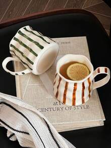 1pc Ins-Style Striped Ceramic Mug, Dishwasher & Reusable, 400ml Coffee Cup, Suitable For Living Room/Bedroom/Office, Ideal Gift For Family, Friends, Couples, Couple, Children, Suitable For Holidays Like Valentine's Day, Spring Festival, Father's Day, Mother's Day, Teacher's Day, New Year, Qixi Festival, National Day, Children's Day, Women's Day - Multicolor - View 2