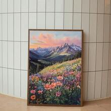 1幅装裱帆布墙画，抽象风景画，描绘野花草甸和群山，波西米亚风花卉墙饰，农舍风格装饰，适用于公寓、宿舍、卧室、客厅、浴室、厨房、餐厅，礼品 - 彩色 - 查看 11