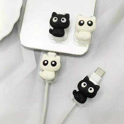 Conjunto de 2 protetores de cabos com tema de gato, projetados para cabos de carregamento de celular. Duráveis, resistentes a rasgos, perfeitos para presentear no Natal, Ano Novo ou aniversário. Acessório para carregador de smartphone, organizador de cabos para mesa, capa de cabo divertida.