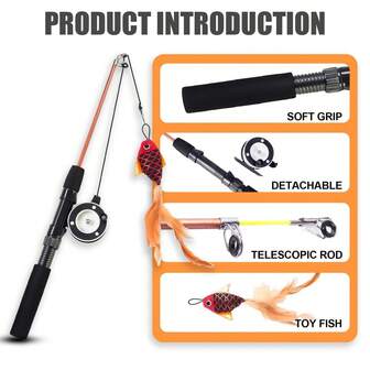 1支猫逗猫棒玩具，16-28英寸可调节长度逗猫竿，带弹力绳，耐用防咬，互动性强，适合室内玩耍，强力弹跳，猫薄荷替代品，可用于猫咪训练和娱乐