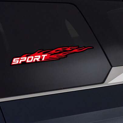 运动火焰图案防刮贴纸 - 长款，适用于车身/后窗/后视镜，运动保险杠乙烯基材质，防水设计，汽车配件