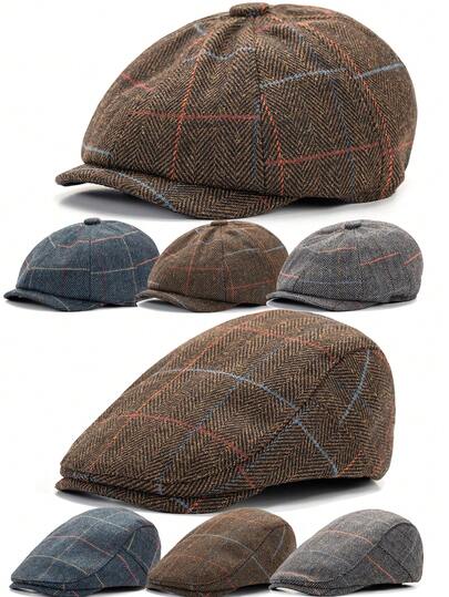 Winter Men's Beret Stripe Cap Casual Octagonal Cap Forward Hat
