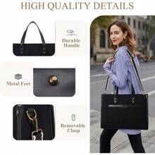 Laptop Tote Bag WomenRAVUO Water Resistant 15.6 Inch Large Canvas Shoulder Handbag With Wallet Purse For Business Work Travel - Black - View 4