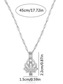 1件装镂空莲花夜光吊坠项链，适合女性日常、派对、聚会和约会佩戴 - 銀色 - 查看 4