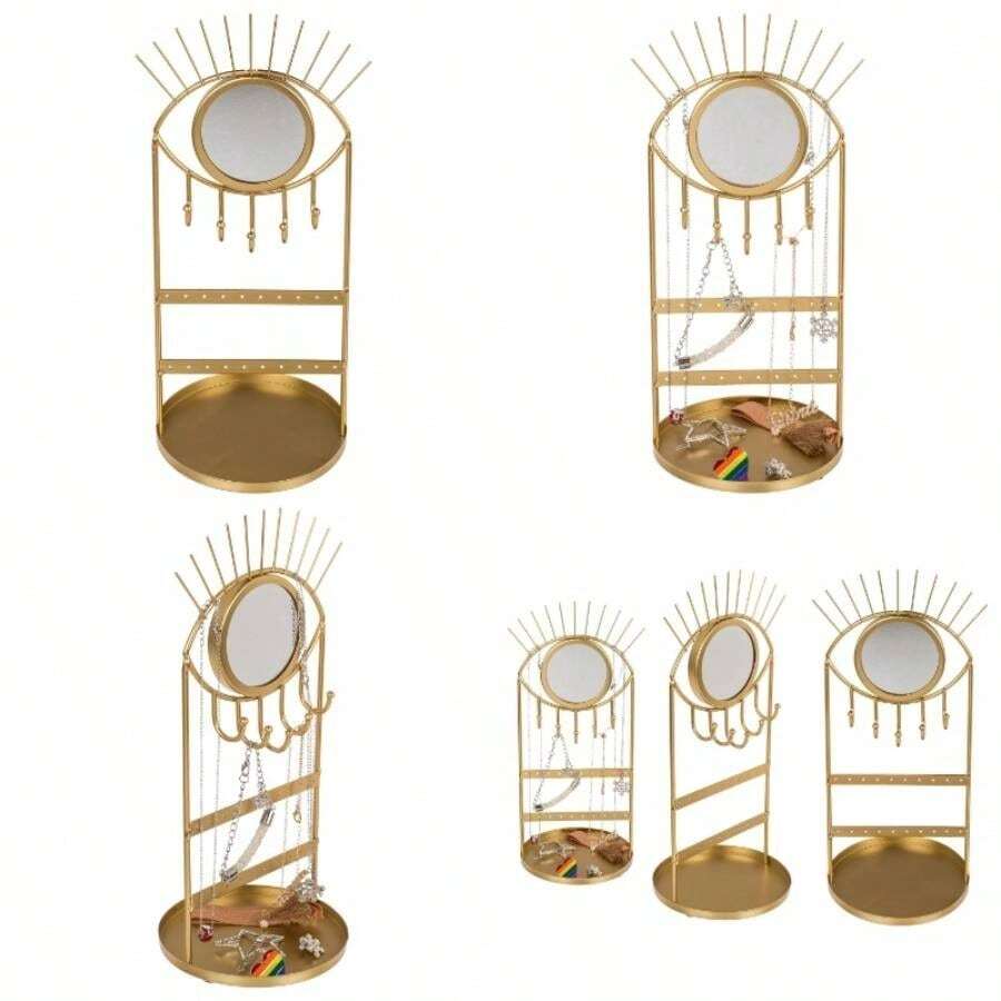 Soporte para Joyas de Metal Dorado con Espejo, para Cadenas, Anillos y Pendientes, Almacenamiento de Joyas y decoracin de habitacin para Dormitorio o tocador - parece - Ver 1