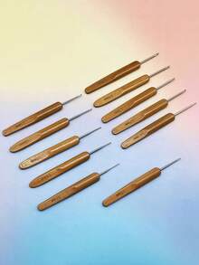 11pcs Carbonized Bamboo Crochet Hook Set - Bamboo Handles, Assorted Sizes, Ideal For Lace, Micro Crochet Art, Traditional Yarn DIY, Also Suitable For Braiding - Carbonized Color - View 10