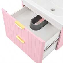 Wall-Hung Single-Basin Vanity Unit With Sink, Double Storage, Moisture-Resistant MDF, Stain-Resistant Ceramic Sink, Lacquer-Free Melamine Surface, Space-Saving, In Pink - Pink - View 10